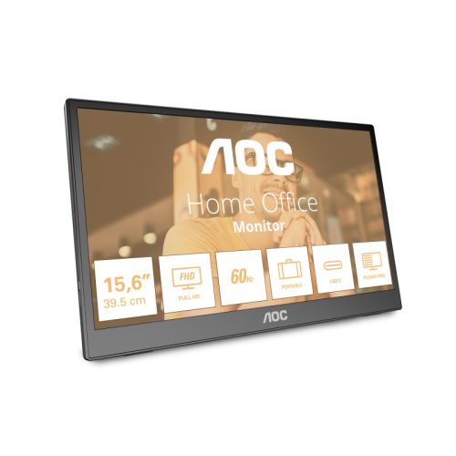 Monitor Consumer AOC 16T3EA, 15.6", 1920 x 1080 pixeli, Black, 3 ani Garantie