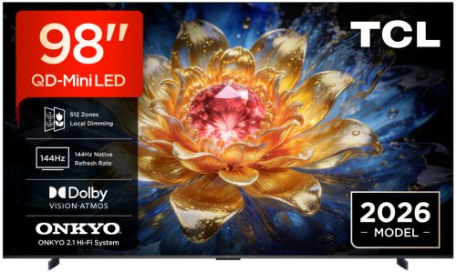 Televizor TCL QD-MiniLED 98T8D, 248 cm, Smart Google TV, 4K Ultra HD, 144Hz, Onkyo (Model 2026)