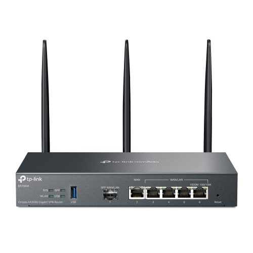 "Omada AX3000 Wi-Fi 6 Gigabit VPN Router PORT: 1× Gigabit SFP WAN/LAN Port, 1× Gigabit RJ45 WAN Port, 4× Gigabit WAN/LAN RJ45 Ports, 1×
