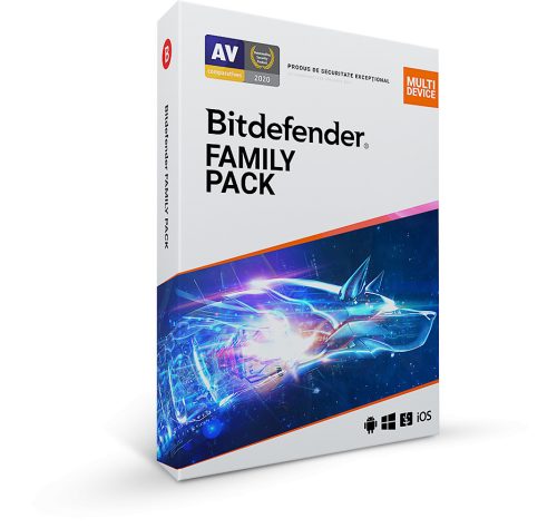 Licenta retail Bitdefender Family Pack - protectie anti-malwarecompleta pentru toata familia, disponibila pentru Windows, macOS, iOS si