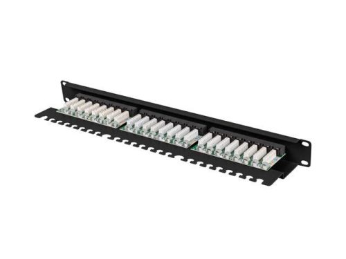 Patch panel 24 porturi 1U 19" Cat.6 UTP cu organizator cabluri, negru