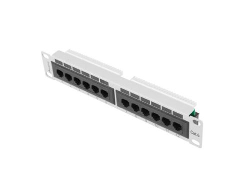 Patch panel 12 porturi 1U Cat.6 UTP gri